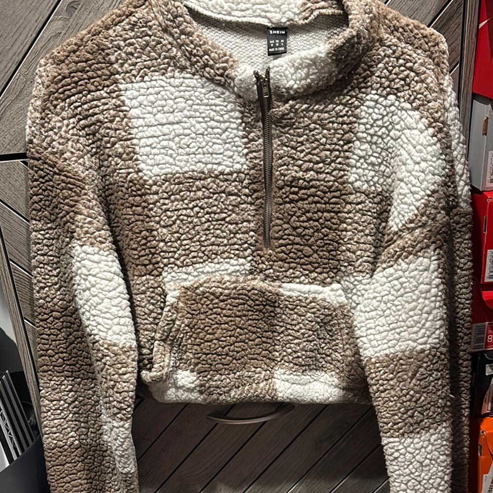Brown and White Sherpa Pullover